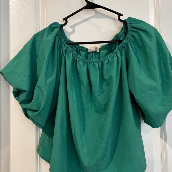 Elodie Green Flutter Sleeve Ruffled Blouse - Picture 1 of 4